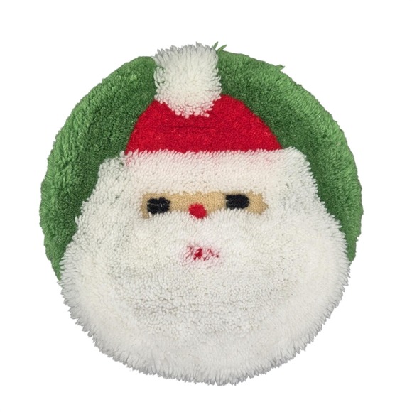 Handmade Other - Vintage Handmade Latch Hook Santa Claus Toilet Lid Cover Christmas Decor Green